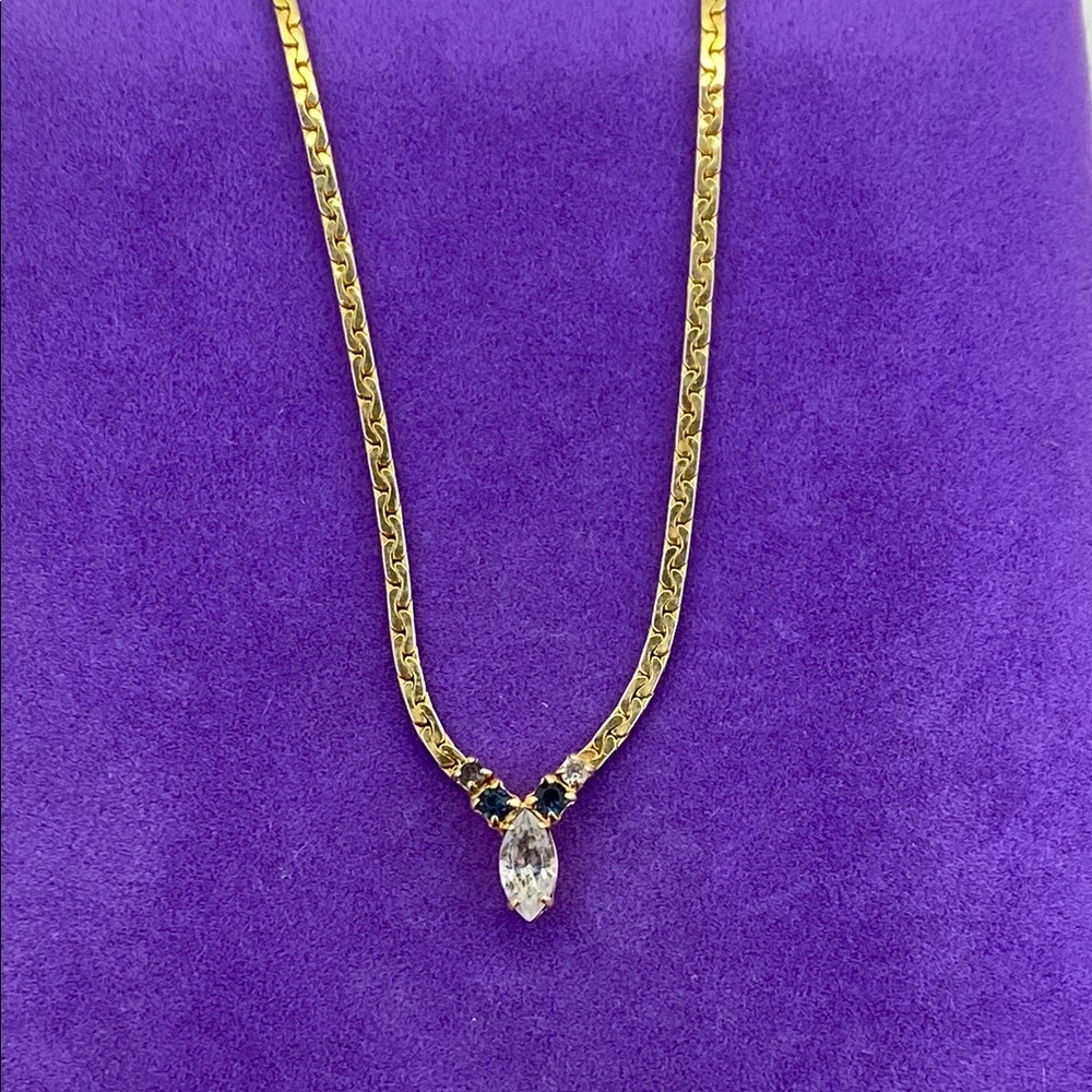 💛 Elegant Park Lane Gold Plated White & Blue Rhinestone Necklace